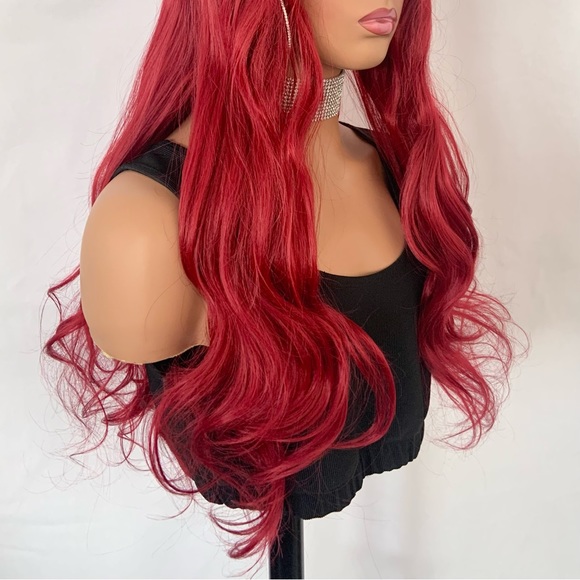 Long Gorgeous Vibrant Red Premium Fiber “Put On & Go” Wig with Bangs 🥰 - Picture 6 of 13